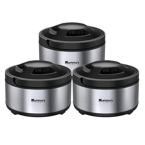 Image of Mumma's LIFE Stainless Steel Thermosteel Casserole Set of 3 for Kitchen| hot boxes for kitchen, Up to 2 Hour| Hot Box Pack of 3 (1500 ml, 2000 ml, 2500 ml)