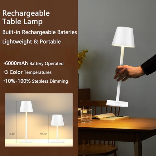 Image of White Cordless Table Lamp Set of 2 for Patio Restaurant Home Dinner Kitchen