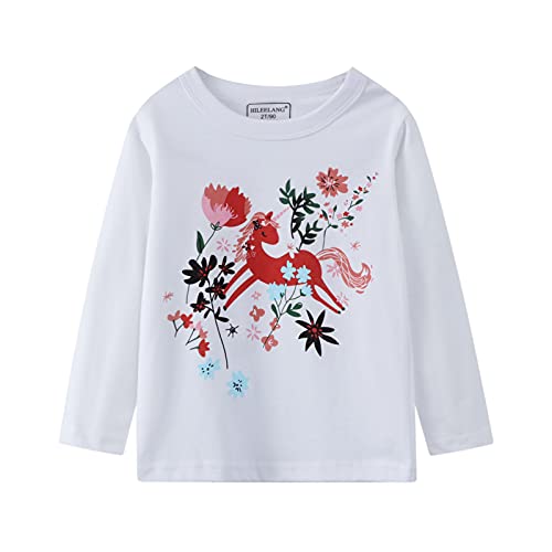 Toddler Girl Long Sleeve Tops Tees Shirts Cotton Casual Crewneck Graphic White Green Unicorns Tunic Shirts 3 Packs Sets 2T3