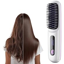 Brush Pro, 2026 Upgraded Brush Pro, Portable Straightener Brushs for Travel, with LCD Temperature Display, Portable Hair Straightener, Fast Heating Cordless Mini Hair Brushs White