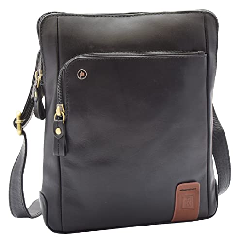 Sac à bandoulière en cuir véritable Ronnie de taille M coloris noir