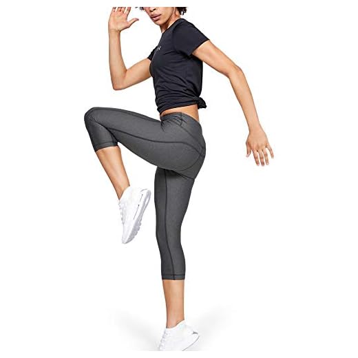 Under Armour Women's HeatGear Armour High Waisted Capri , Charcoal Light Heather (019)/Metallic S , Medium
