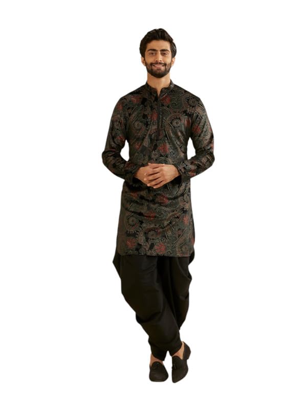manyavar Men's Velvet Digital Print Kurta Set (2pcs)-picture-19