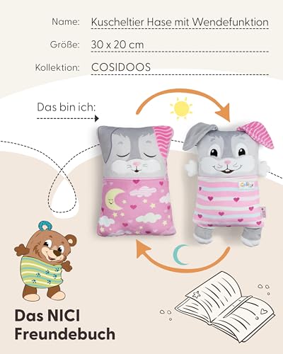 NICI Cosidoo Kuscheltier Hase mit Wendefunktion 30x20cm - grau - Weiches Plüschtier – Für kleine Kuscheltierliebhaber zum Kuscheln & Spielen. Ideal für Zuhause, den Kindergarten oder unterwegs - 62294