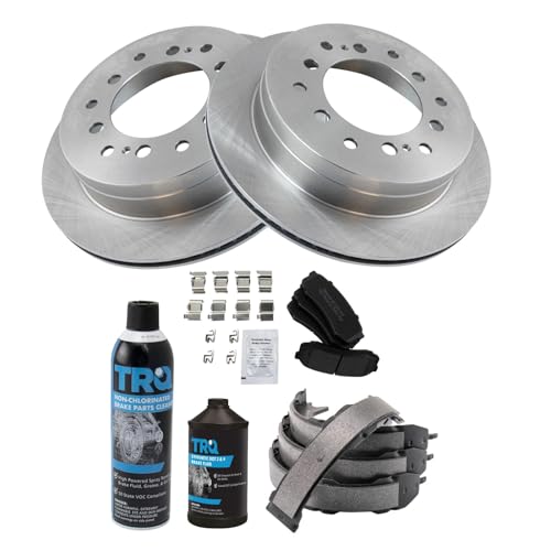 Image of TRQ Rear Brake Pad & Rotor Kit Semi-Metallic Compatible with 2003-2009 Lexus GX470 Toyota 4Runner 2007-2009 FJ Cruiser 2001-2007 Sequoia
