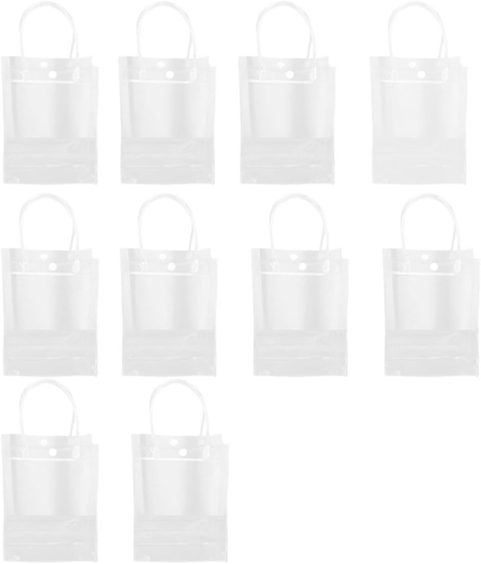 EXQUIMEUBLE 10Pcs Transparent PVC Handbags with Handle Disposable Takeout Organizer for Outdoor Use Practical Packaging for Friends