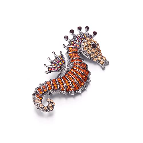EVER FAITH Broche Hippocampe Cristal Strass Océan Thème Marin Belle Mignon Animal Épinglette Femme Fille Rouge Ton Antique Argent Cover