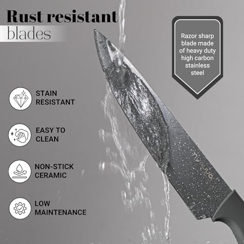 Cooking Utensils Set with Chopping Board – Knife Set with Block – Heat Resistant Silicone Utensils with Wooden Handle, Spoons, Ladles & Spatula – Kitchen Tools & Accessories – 17pcs, Grey – by Nuovva - Image 4