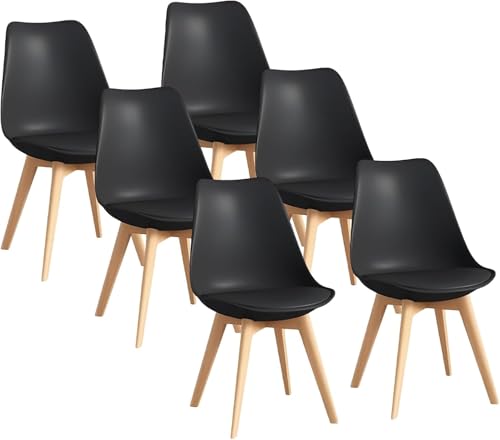 Confortil Chaises de Salle à Manger Scandinave Lot de 6, Chaise de Cuisine, Idéal pour Salle à Manger, Salon, Chambre à Coucher (6, Noir, Standard)