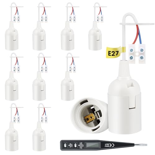 talifoca 10 Piezas Casquillos E27 Adaptador de Bombillas, Soporte de Lámpara Convertidor, Bases de lámpara E 27 con cable y terminal Probador de voltaje, Para Bombillas e27 Lámpara Convertidor