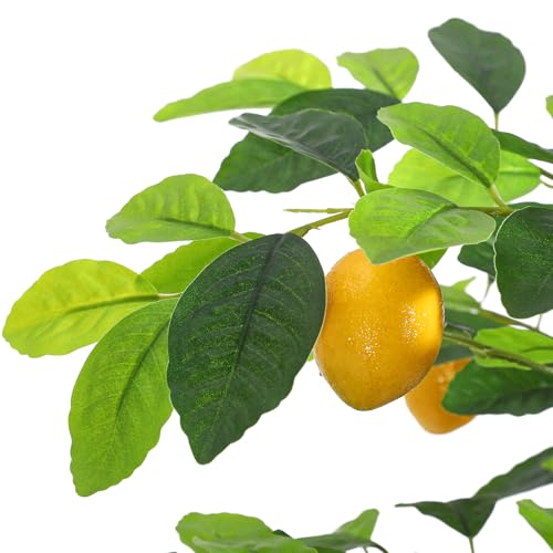 GarveeHome 6FT Artificial Lemon Tree Indoor, Pre Potted Faux Lemon Tree with Realistic Fruit and Lifelike Leaves, Fake Lemom Plant with 100 Lights for Indoor Home Decor Office Living Room