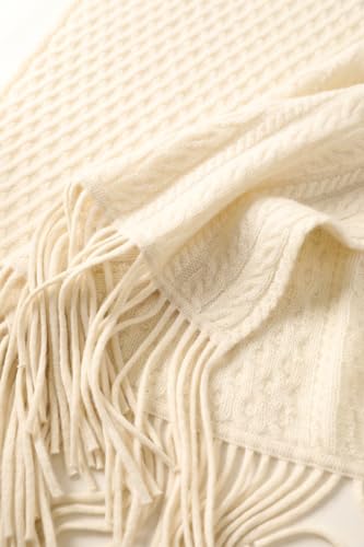 100% Pure Cashmere Luxury Cable Knitted Scarf Shawl Wrap for Women Winter Thick Warm4
