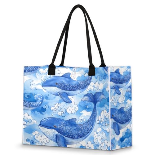 Blue Dolphin Ocean Tote Bag for Women Large Beach Bag Reusable Tote Bags for Work Travel Beach Shopping