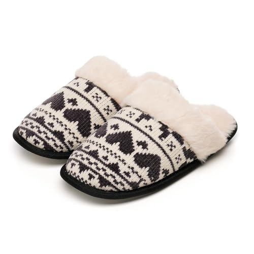 Pantuflas cómodas para mujer con diseño de punto clásico y cálidas para invierno