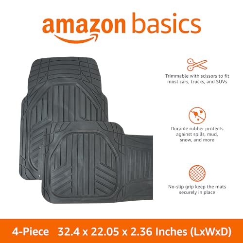 Amazon Basics 4-Piece All-Weather Protection Heavy Duty Rubber Floor Mats Set with Cargo Liner for Cars, SUVs, and Trucks,Black,Universal Trim to Fit