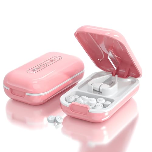DUBSTAR Small Pill Cutter, Pill Cutter Splitter for Small and Tiny Pills, Portable Pretty Pill Cutters for Large Pills, Cuts Vitamins Tablets for Purse Pocket (Pill Cutter, Pink)