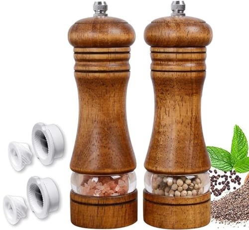 ROLMZJX 2 Piezas Molinillos de Pimienta, Molinillo de Sal y Pimienta Manual de Madera con Ventana Acrílica Transparente,para Pimiento, Sal Gorda, Hinojo（Con 2 accesorios de rotor cerámicos）