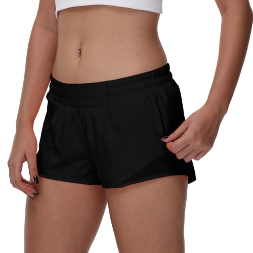MCEDAR Women's Running Shorts Low Waisted 2.5"，Lightweight Active Workout Quick Dry Gym Athletic Sports Shorts Zip Pocket3