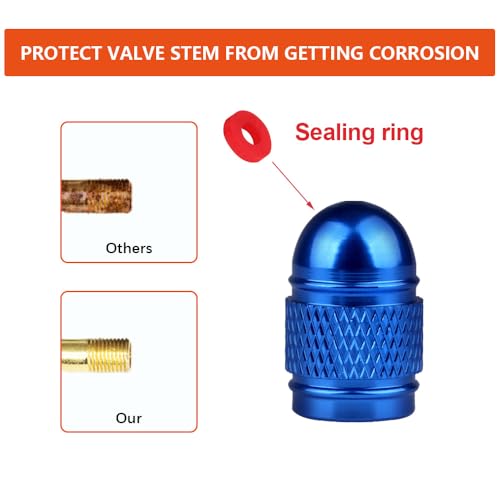 SENZEAL 5Pcs Tyre Valve Caps Bullet Style Universal Car Dust Cap Aluminum Tire Valve Stem Caps for Bikes Cars Motorcycles Trucks SUVs Blue - Image 2