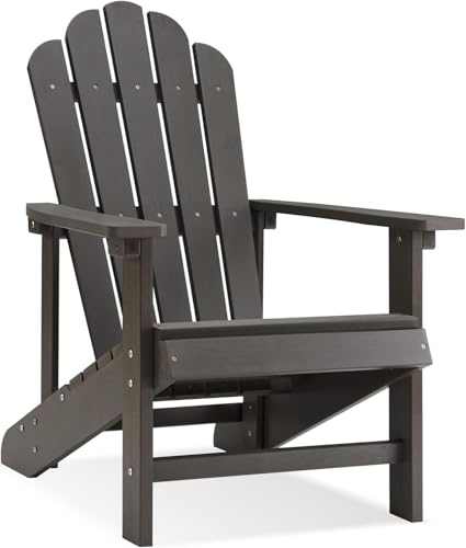 Image of Psilvam Classic Adirondack Chair, Standard-Sized Poly Lumber Fire Pit Chair, 350Lbs Support Weather Resistant Patio Chairs for Garden, Party, Beach(Grey)
