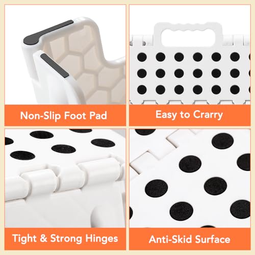 Image of ACSTEP Folding Step Stool 9 Inch,15-Inch Extra Wide Heavy Duty Stepping Stool More Safe and Comfortable Non Slip Foldable Step Stool for Kids and Adults White