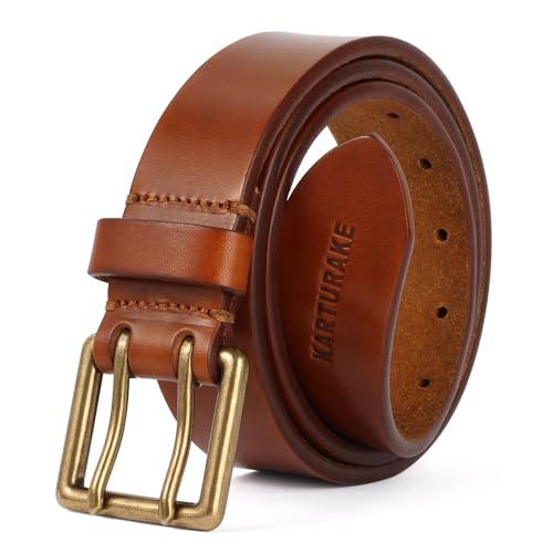 Premium Top-grain Leather Belt for Men, 5mm Thick, Copper buckle, Brown, Casual, Durable2