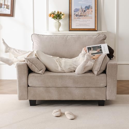 liuyefisher 53'' Loveseat Sofa with All Seats Storage, Modular Sectional Couch with Deep Seat,Oversized Comfy Couch with Throw Pillows,Single Sofa Chair for Living Room,Bedroom,Chenille,Khaki