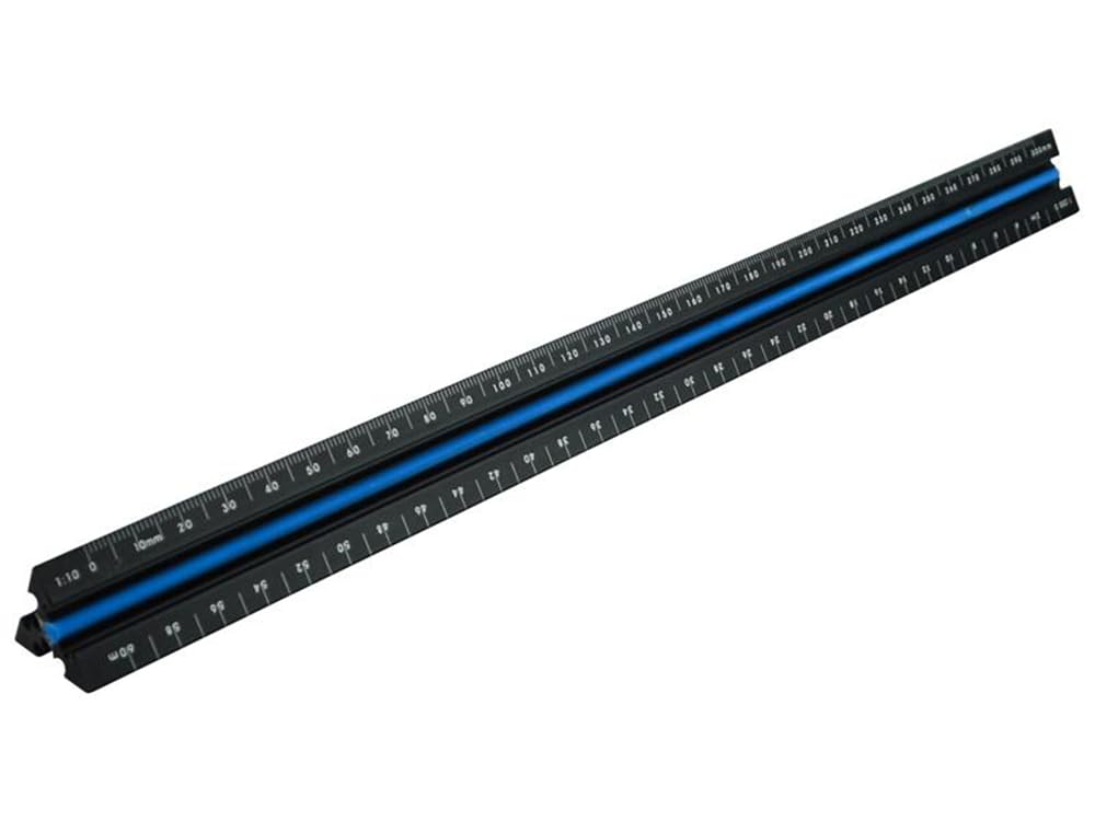 Faithfull FAIRULETACNC Prestige Tri-Scale Architect Rule Black Aluminium 300mm (12in)