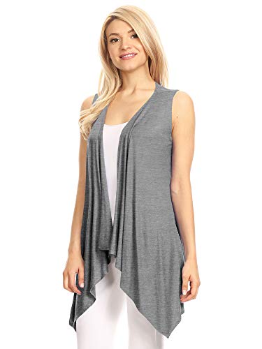 Image of Made By Johnny Women's Lightweight Sleeveless Cardigan - Draped Open Front Vest with Asymmetrical Hem