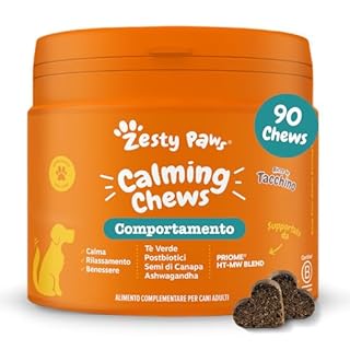 Zesty Paws calmante per cani | Integratore per cani | Ashwagandha, Tè Verde e L-Triptofano | Alimento Complementare per cani Adulti di tutte le taglie | Gusto Tacchino | 90 Pezzi