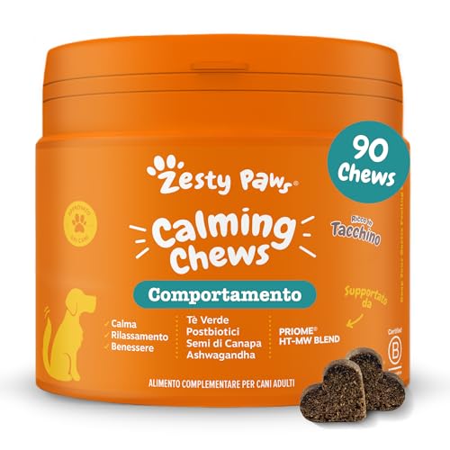 Zesty Paws calmante per Cani | Integratore per Cani | Ashwagandha, tè Verde e L-Triptofano | Alimento Complementare per Cani Adulti di Tutte Le Taglie | Gusto Tacchino | 90 Pezzi