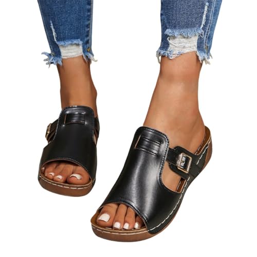 Summer Wedges for Women 2025 Wide Width Orthopedic Platform Sandal Open Toe Fish Mouth House Slippers Adjustable Buckle Beach Slides2