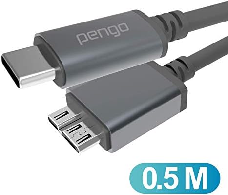 Pengo USB-C to USB Micro-B 3.0 Cable, USB C Hard Drive Cable, for Seagate, LaCie,Canvio, WD HDD and more, USB 3.1 Gen 1, 5Gbps. Aluminum (50cm)(Titanium Gray)
