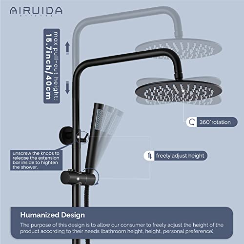 Airuida Matte Black Outdoor Shower Fixture, Wall Mount Triple Functions Combo Set, Sus304 Shower Faucet Set With Stainless Steel Handheld Spray 8 Inch Rainfall Showerhead And Tub Spout #TOP7