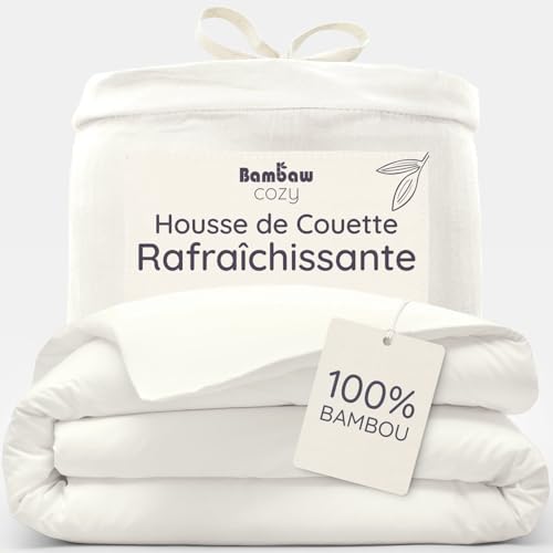 Bambaw Housse de Couette Bambou 220x240 cm, Drap Anti Acarien et Anti Transpiration, Drap en Bambou Refroidissant, Housse de Couette Douce et Rafraîchissante, pour 2...