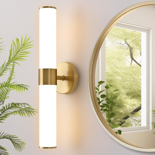 Image of Gold Bathroom Light Fixtures, Vanity Lights for Mirror with Milk Glass Shade, 20 Inch Up and Down Wall Sconces for Bathroom Bedroom Living Room Hallway - Bulb Not Included