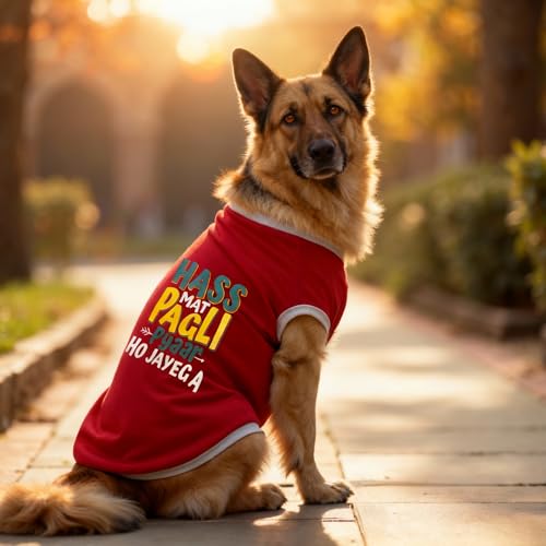 Image of JoyDaog Cozy Dog Winter Coat Red Color 30 Inch(5XL) - inchHASS Mat Pagli Pyaar Ho Jayega inch Printed Soft Trendy Apparel for Large Dogs | Indoor & Outdoor