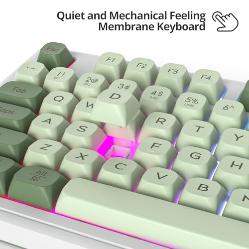Fogruaden 96% Wireless Green Keyboard with Number Pad and Knob, Mechanical Feel, RGB Quiet Matcha Membrane Gaming Keyboard, Spill-Resistant, 3-Modes USB Rechargeable Silent Creamy Keyboard for Win/Mac by Fogruaden - Used condition - Image 3