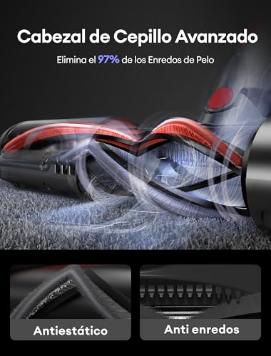 Miniatura 4 de Ultenic Aspiradora Sin Cable 55kpa 60min, Pantalla Led Muestra Batería Restante En Minutos, Escoba Aspiradora Antienredo Con Tubo Articulado, Limpia El Fondo De Los Muebles Sin Agacharse