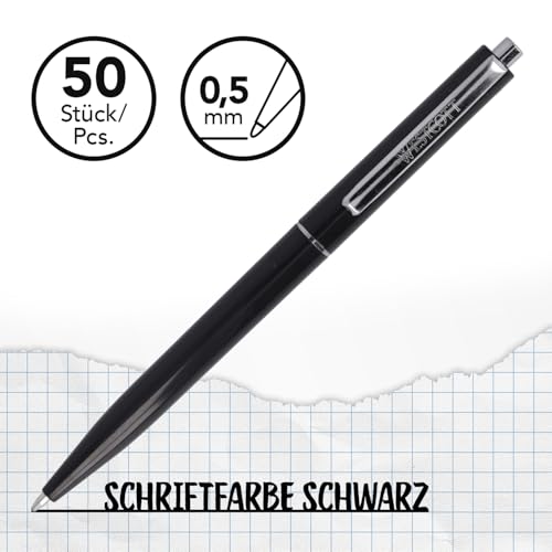 Westcott Kugelschreiber ALLTIME Schwarz 50 Stück | Vorteilspack Druckkugelschreiber mit schwarzer Tinte | Strichstärke M X20 Standardmine | Dokumentenecht ISO 12757-2 | Metallclip | E-737470 00