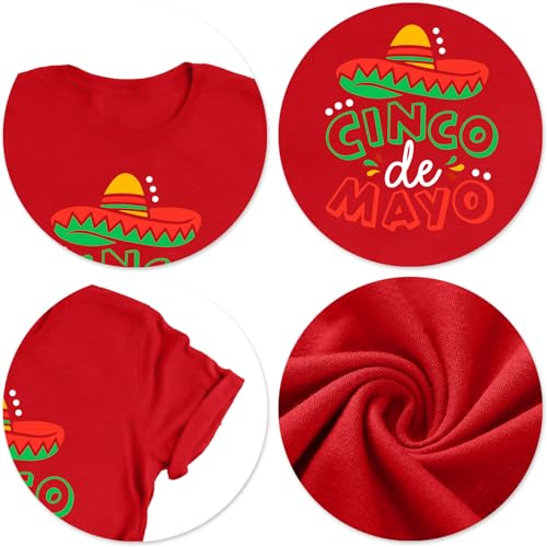 Cinco De Mayo Shirt Women: Let's Fiesta Shirt Mexican Party T-Shirt Graphic Tee Funny Letter Print Tops (Red4, Large) — view 6