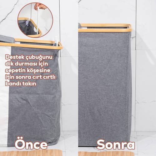 Porsima Mio-103 Bambu 2 Bölmeli Banyo Kirli Çamaşır Sepeti Banyo Düzenleyici Sepet 59X53,5 Cm - Görsel 3