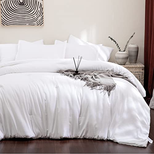 Andency White Comforter Set Queen(90X90Inch), 3 Pieces Solid Bed Comforter Set(1 Comforter & 2 Pillowcases), Modern Reversible Soft Lightweight Microfiber Bedding Comforters & Sets For All Season #TOP13