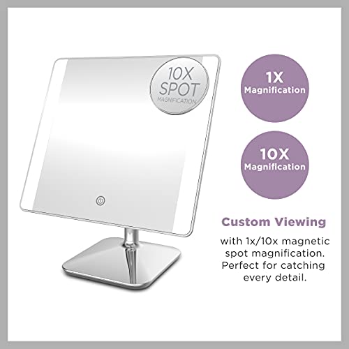 Conair Tabletop Mount Led Makeup Mirror With Lights For Desk, Vanity Mirror, 1X/10X Magnifying Mirror, Corded, Spot Mirror And Phone Holder In Polished Chrome #TOP3