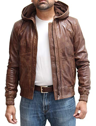 Mens Leather Hooded Urban Street Wear Style Jacket. Available In Black And Olivewood Brown #TOP4