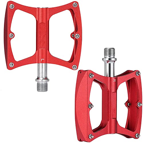 SAVADECK Bike Pedals, 9/16 Inch Bicycle Pedals for Mountain Bike, Aluminum Alloy Platform Bike Pedals, Anti-Slip Lightweight Bicycle Pedals for MTB, Road Bike, Folding Bike,Cruiser, Red