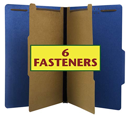 The File King Pressboard Classification Blue Partition File Folder | Legal Size - Box Of 10 | Two Dividers | Six 2” Durable Fastener Prongs | 2/5 Cut Top Tab | 2” Expansion #TOP5