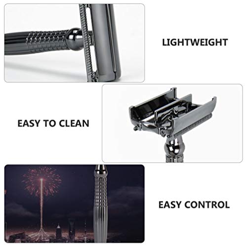 HEALLILY 1 conjunto de navalha de segurança borboleta aberta de borda dupla barba cabo longo manual