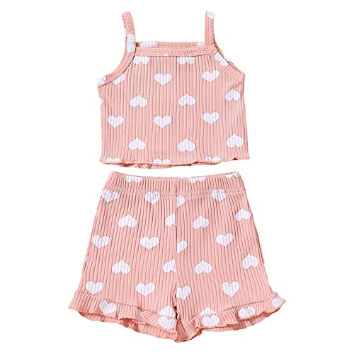 Colete infantil para meninas, sem mangas, com estampa floral, canelado, camiseta, shorts, roupas de