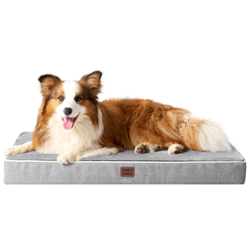 EHEYCIGA Large Orthopedic Dog Bed with Memory Foam 36x27 Inch, Waterproof Pet Bed Mattress for Dogs with Washable Removable Cover and Non-Slip Bottom, Grey